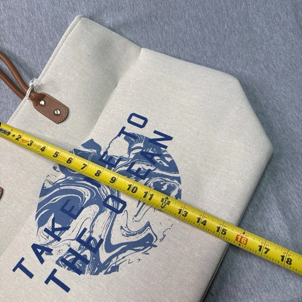 NWT Large Canvas Beach Tote Bag Take Me To The Ocean Nautical Travel Shopper